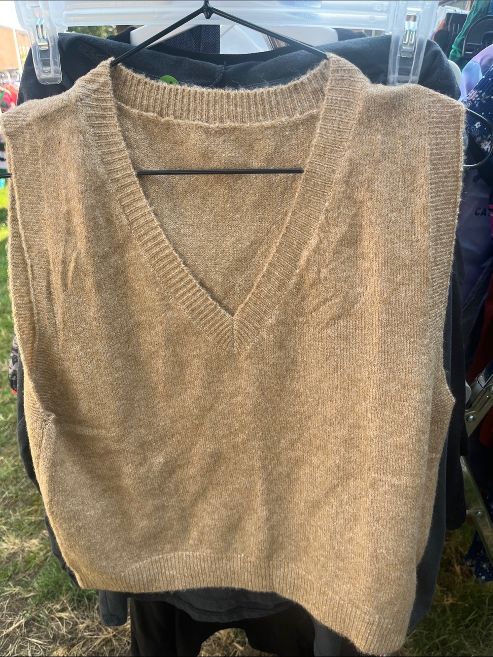 New Cider V-Neck Sleeveless Knit Vest in Camel Tan